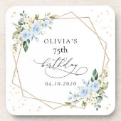 Blue Flowers, White Flowers, Greenery, Birthday コースター (正面)