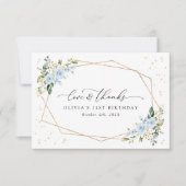 Blue Flowers, White Flowers, Greenery, Birthday サンキューカード (正面)