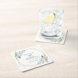 Blue Flowers, White Flowers, Greenery, Birthday スクエアペーパーコースター