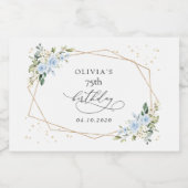 Blue Flowers, White Flowers, Greenery, Birthday スパークリングワインラベル (シングルラベル)