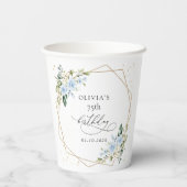 Blue Flowers, White Flowers, Greenery, Birthday 紙コップ (裏面)