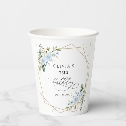 Blue Flowers, White Flowers, Greenery, Birthday 紙コップ (裏面)