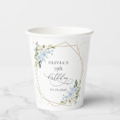 Blue Flowers, White Flowers, Greenery, Birthday 紙コップ (正面)