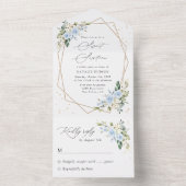 Blue Flowers, White Flowers, Greenery, Sweet 16 オールインワン招待状 (内側)