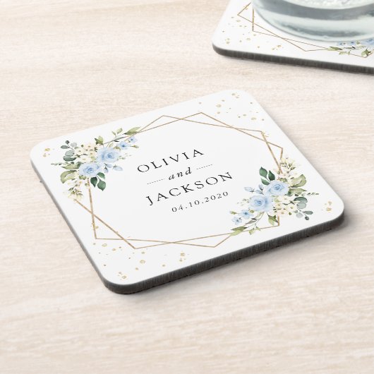 Blue Flowers, White Flowers, Greenery, Wedding コースター (左側)