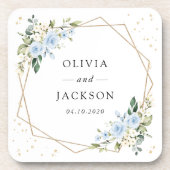 Blue Flowers, White Flowers, Greenery, Wedding コースター (正面)