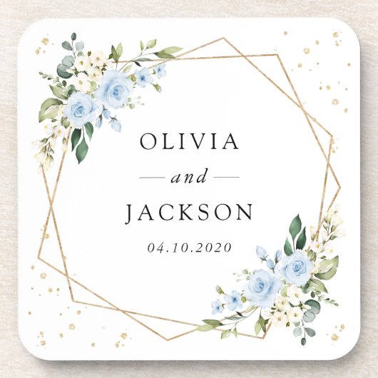 Blue Flowers, White Flowers, Greenery, Wedding コースター (正面)