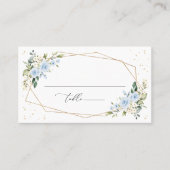 Blue Flowers, White Flowers, Greenery, Wedding プレイスカード (正面)
