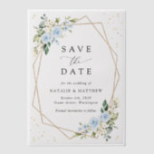 Blue Flowers, White Flowers, Wedding Save The Date ベラム紙招待状 (正面)
