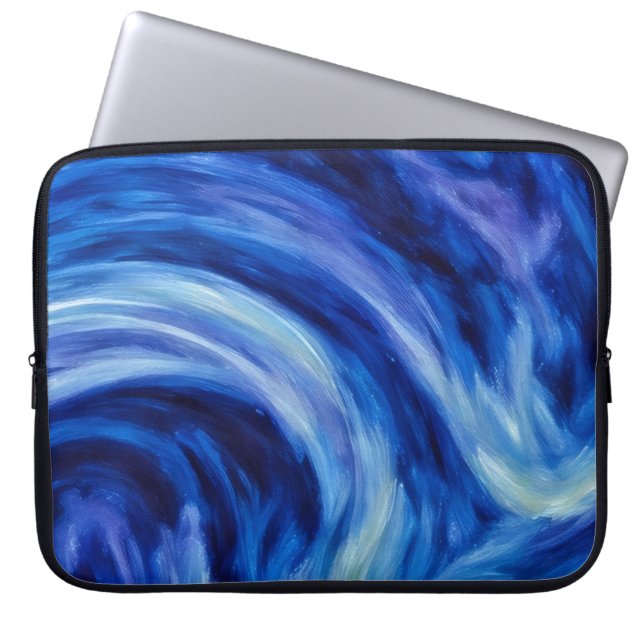 Blue Flowing Abstract Art Laptop Cover Sleeve ラップトップスリーブ (正面)