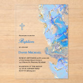 blue fluid marble Baptism acrylic invitation アクリル招待状 (正面)