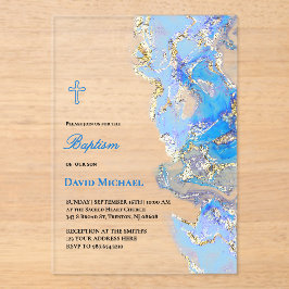 blue fluid marble Baptism acrylic invitation アクリル招待状