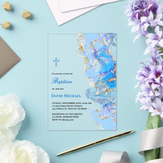 blue fluid marble Baptism acrylic invitation アクリル招待状 (インサイチュ (ウェディング))