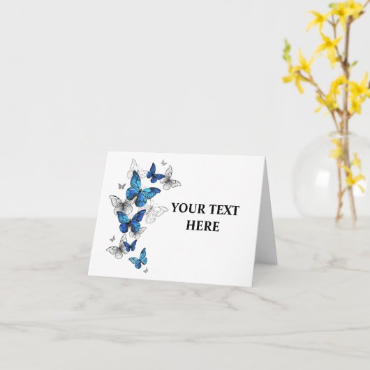 Blue Flying Butterflies Morpho カード (黄色い花)