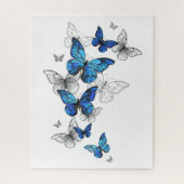Blue Flying Butterflies Morpho ジグソーパズル (縦)