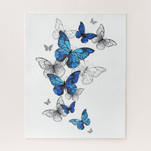 Blue Flying Butterflies Morpho ジグソーパズル (縦)