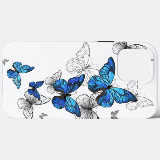 Blue Flying Butterflies Morpho Case-Mate iPhoneケース (裏面 (横))