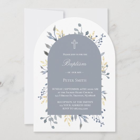 blue foliage Baptism  招待状 (正面)