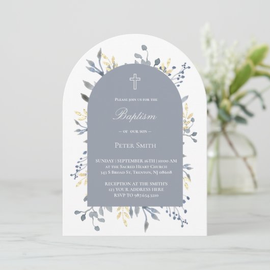 blue foliage Baptism 招待状 (スタンド正面)