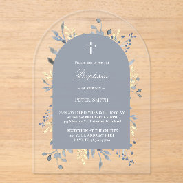 blue foliage Baptism Acrylic Invitation アクリル招待状