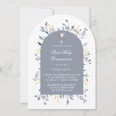  blue foliage First Holy Communion  招待状 (正面)