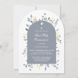  blue foliage First Holy Communion  招待状
