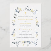  blue foliage wedding  箔招待状 (正面)