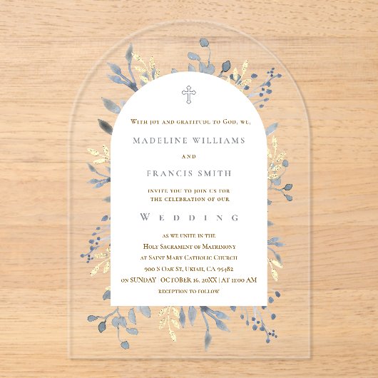  blue foliage wedding acrylic invitation アクリル招待状 (正面)