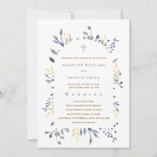  blue foliage wedding acrylic invitation 招待状 (正面)