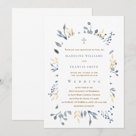  blue foliage wedding acrylic invitation 招待状 (正面/裏面)