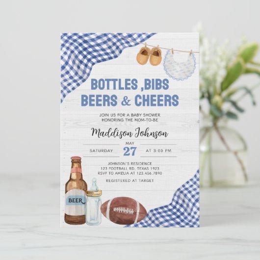 Blue Football Baby Shower 招待状 (スタンド正面)