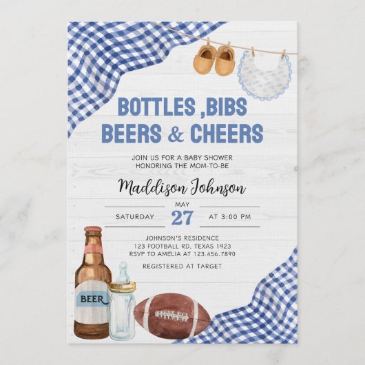 Blue Football Baby Shower 招待状 (正面)