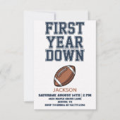 Blue Football First Year Down Boy 1st Birthday  招待状 (正面)