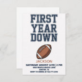 Blue Football First Year Down Boy 1st Birthday  招待状 (正面/裏面)