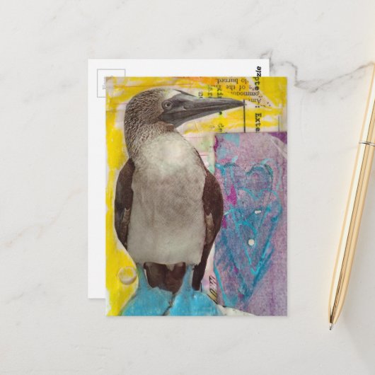 Blue Footed Bird mixed media collage ポストカード (正面/裏面インサイチュ)