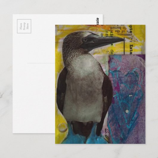 Blue Footed Bird mixed media collage ポストカード (正面/裏面)