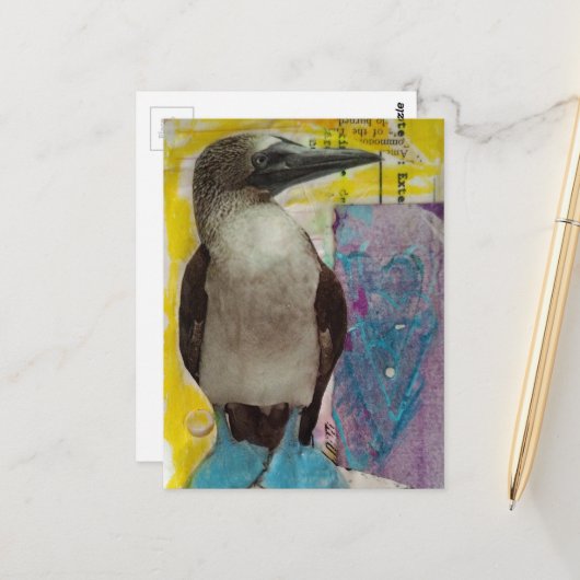 Blue Footed Bird mixed media collage ポストカード (正面/裏面インサイチュ)