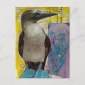 Blue Footed Bird mixed media collage ポストカード (正面)