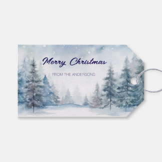 Blue Forest in the Snow Personalized Christmas ギフトタグ