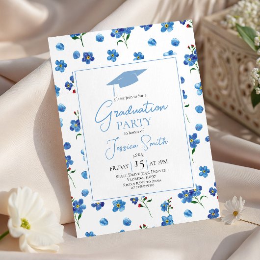 Blue Forget Me Not Graduation Party Invite 招待状