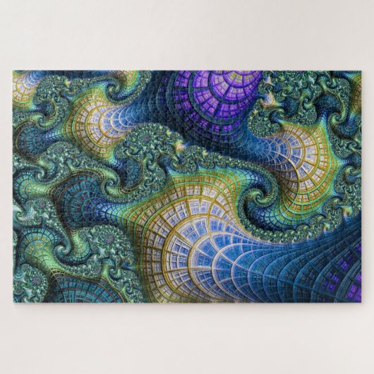 Blue Fractal Holographic Architectural Spirals ジグソーパズル (横)