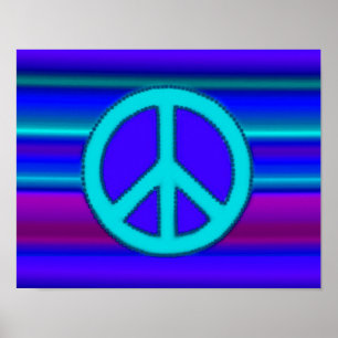 Blue Fractal & Peace Sign ポスター