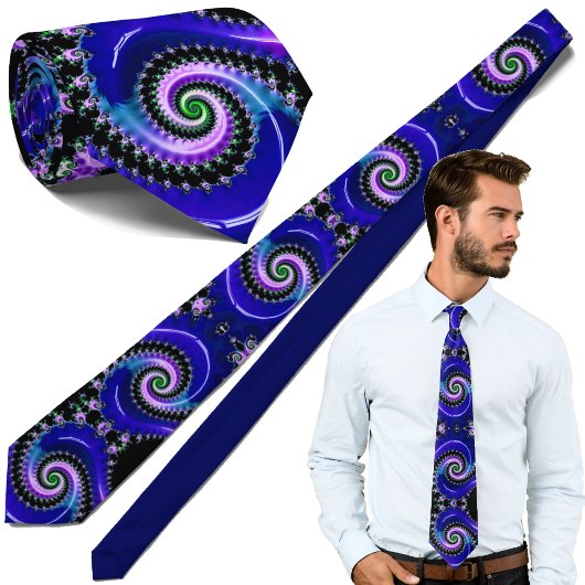 Blue Fractal Spiral Pattern - Modern Mathematical ネクタイ