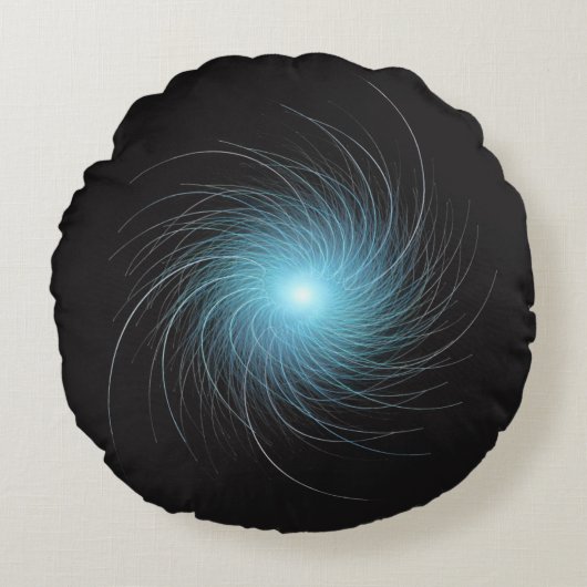 Blue Fractal Swirl on Black ラウンドクッション (正面)