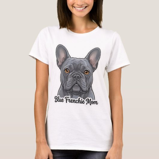 Blue French Bulldog Portrait Cute Frenchie Design Tシャツ (正面)