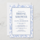 Blue French Chinoiserie Floral Bridal Shower 招待状 (正面)