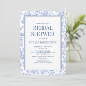Blue French Chinoiserie Floral Bridal Shower 招待状 (スタンド正面)