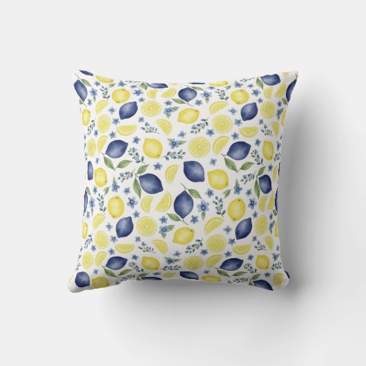 Blue French Country Lemon Pattern クッション (裏面)