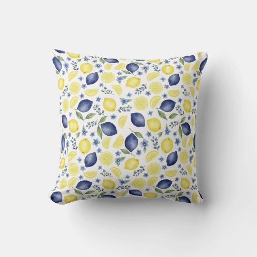 Blue French Country Lemon Pattern クッション (正面)