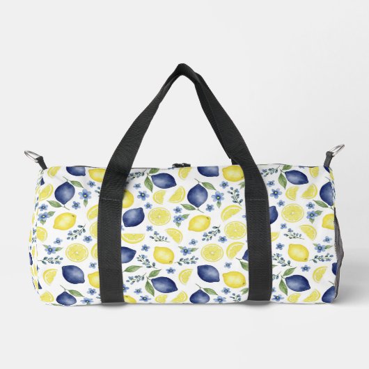 Blue French Country Lemon Pattern  ダッフルバッグ (正面)